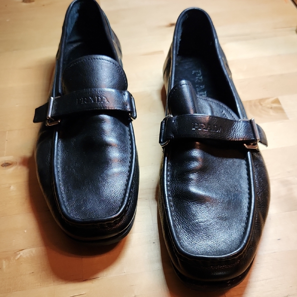 Prada Black Leather Penny Loafer Shoes